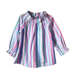 CREWCUTS J.Crew Multicolored Poplin Striped 3/4 Sleeve Top Girls Size 6/7 Small